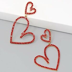 NWT ⚜️♥️⚜️ House of Harlow 1960 red crystals embellished hearts hoop earrings
